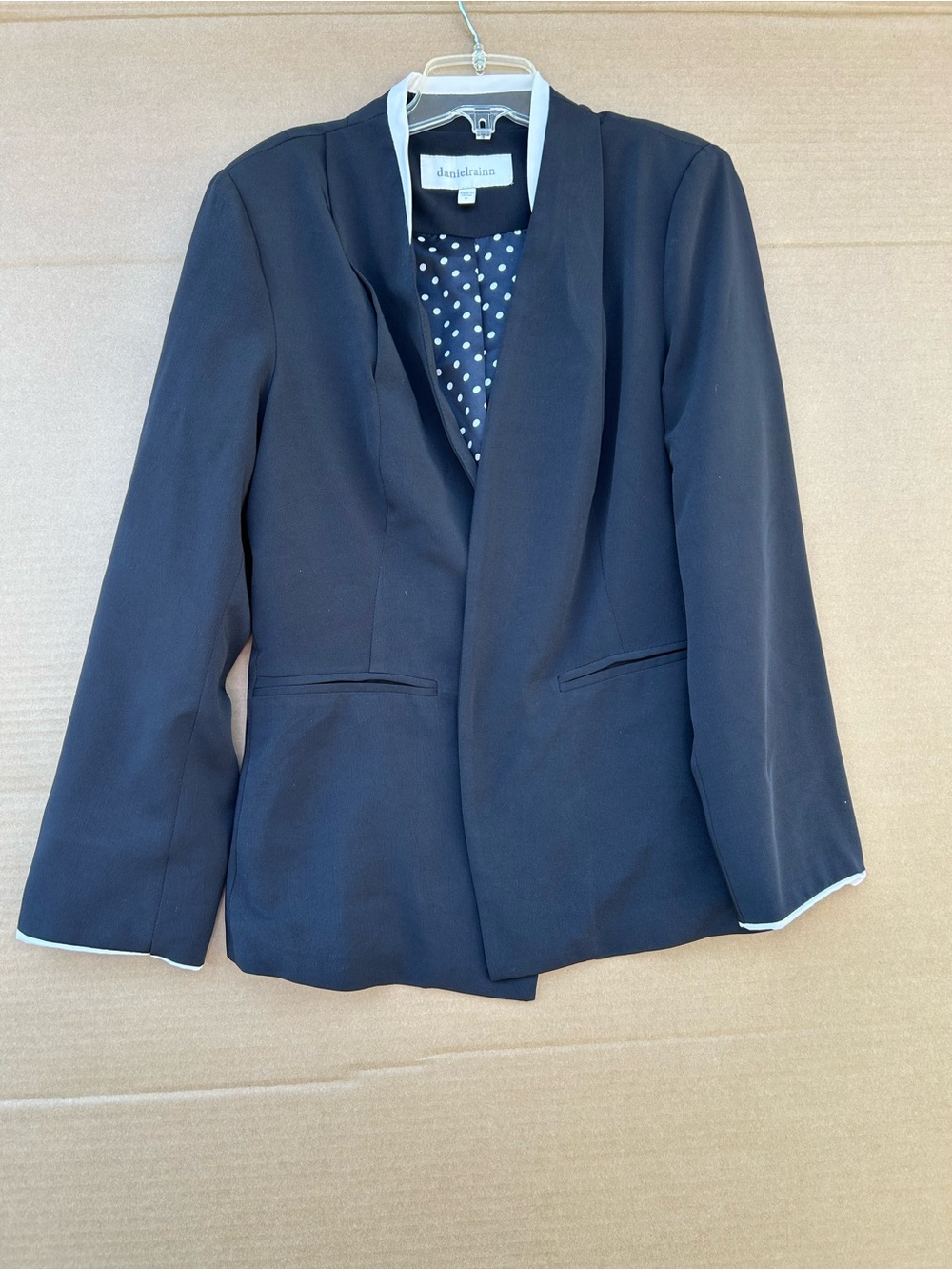 Daniel Rainn White Collar Blazer Polka Dot Lined Medium Black Office Career chic